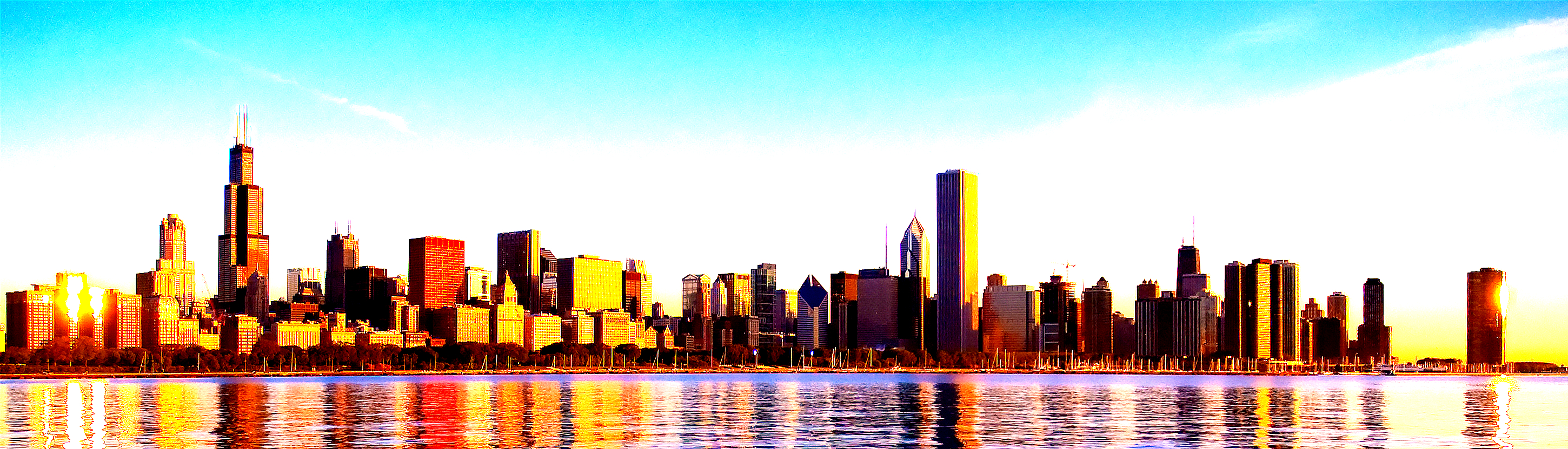 Chicago skyline from Adler Planetarium sunrise meitu
